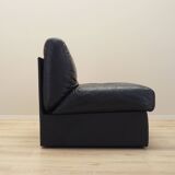 Black leather pouffe/armchair, Italian design, 1960s, production: Italy