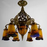Gilded bronze and blown glass paste chandelier, Muller Frères, Art Deco