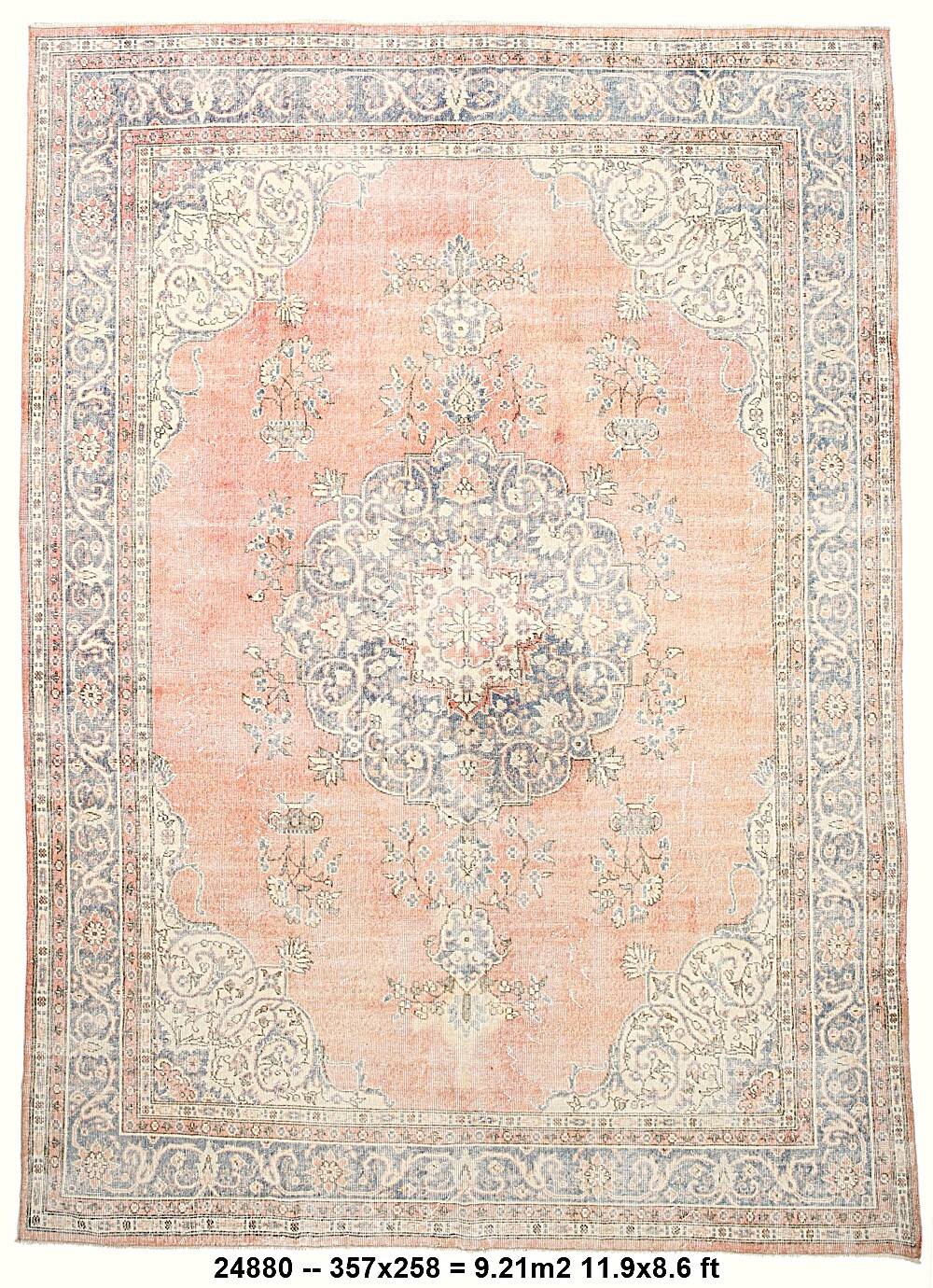 8x12 Classic Pattern Peach & Blue Vintage Rug, 258x357Cm