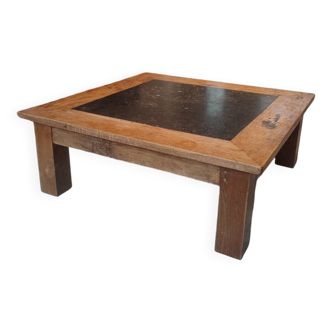 Blue stone and old teak table