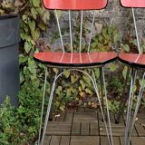 4 red Formica chairs with Eiffel legs 1950