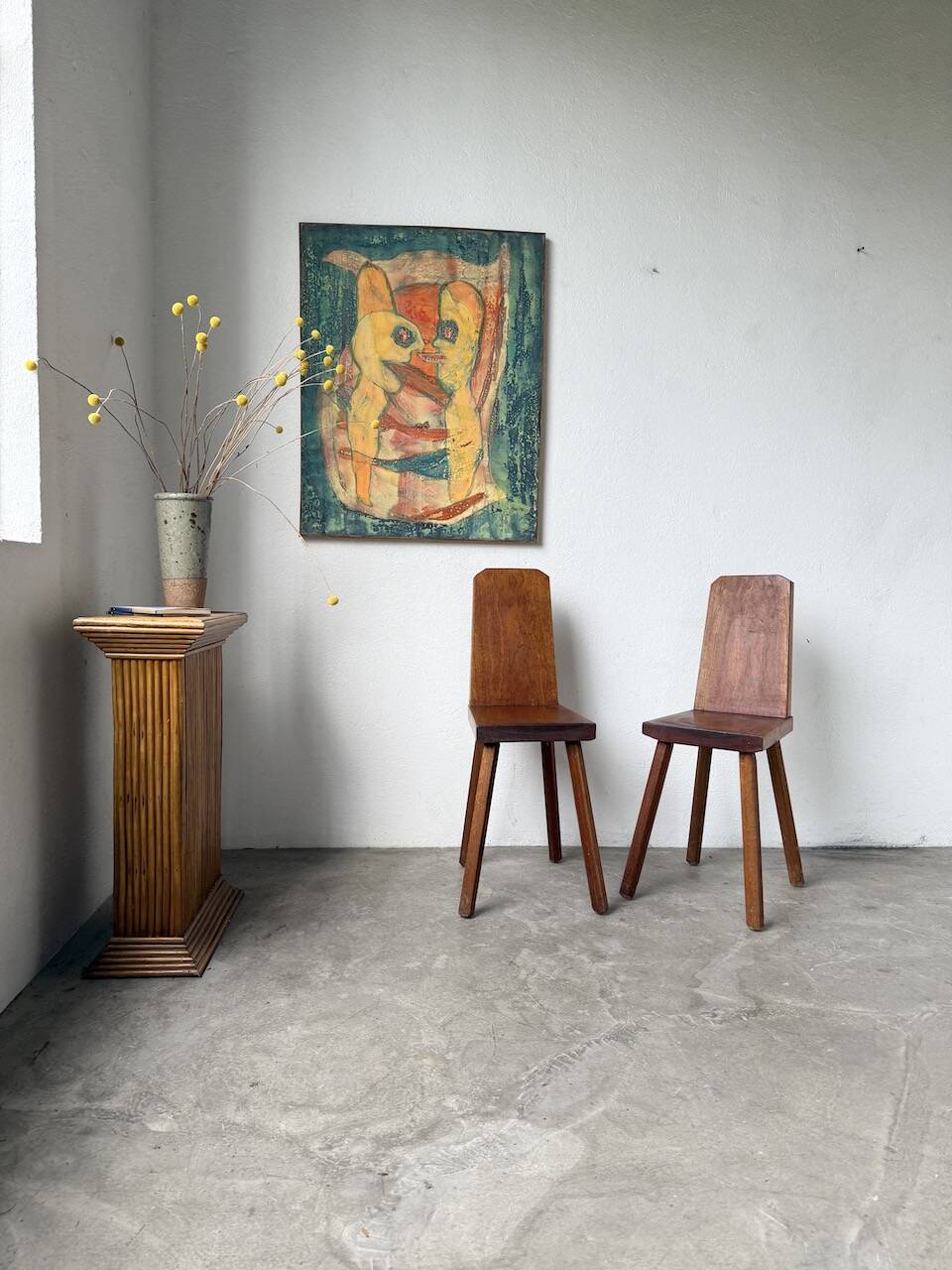Paire de chaises brutaliste en chêne 1950