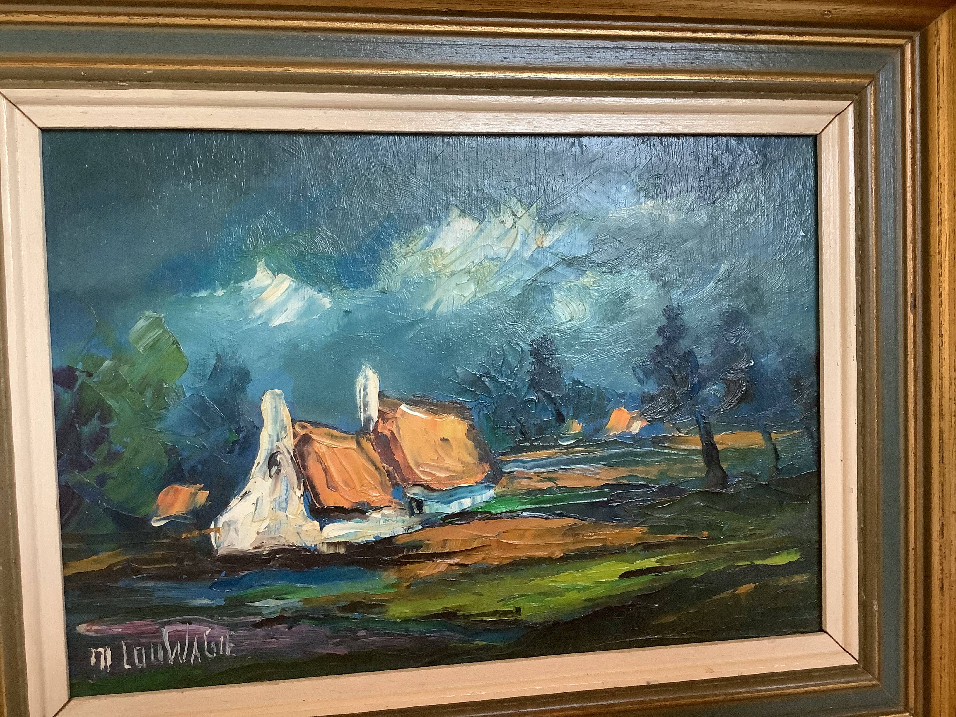 Landscape painting oil on hardboard signed Louwagie