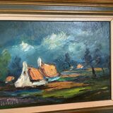 Landscape painting oil on hardboard signed Louwagie