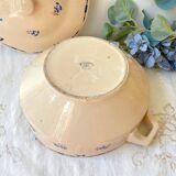 Vintage K&G Luneville "Flore" porcelain soup tureen, 1950s, small blue flowers