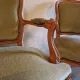 Pair of Louis XV style armchairs in cherry wood, upholstered in green velvet.