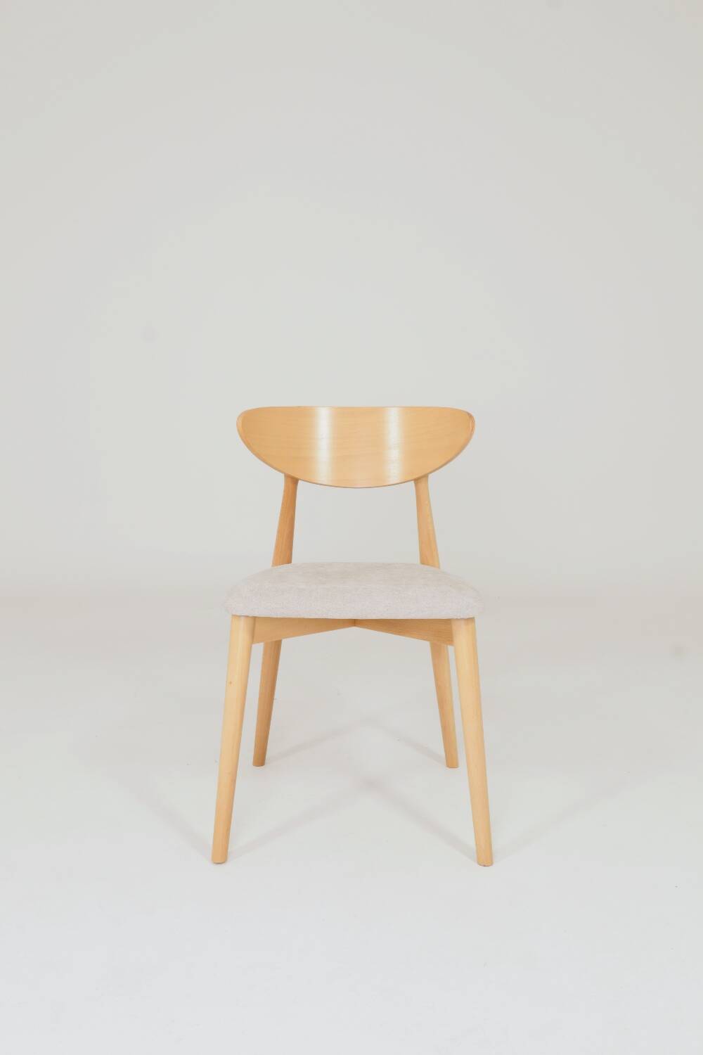 Ensemble de 6 chaises de salle à manger modernes, tissu écru et bois de hêtre naturel