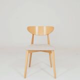 Ensemble de 6 chaises de salle à manger modernes, tissu écru et bois de hêtre naturel