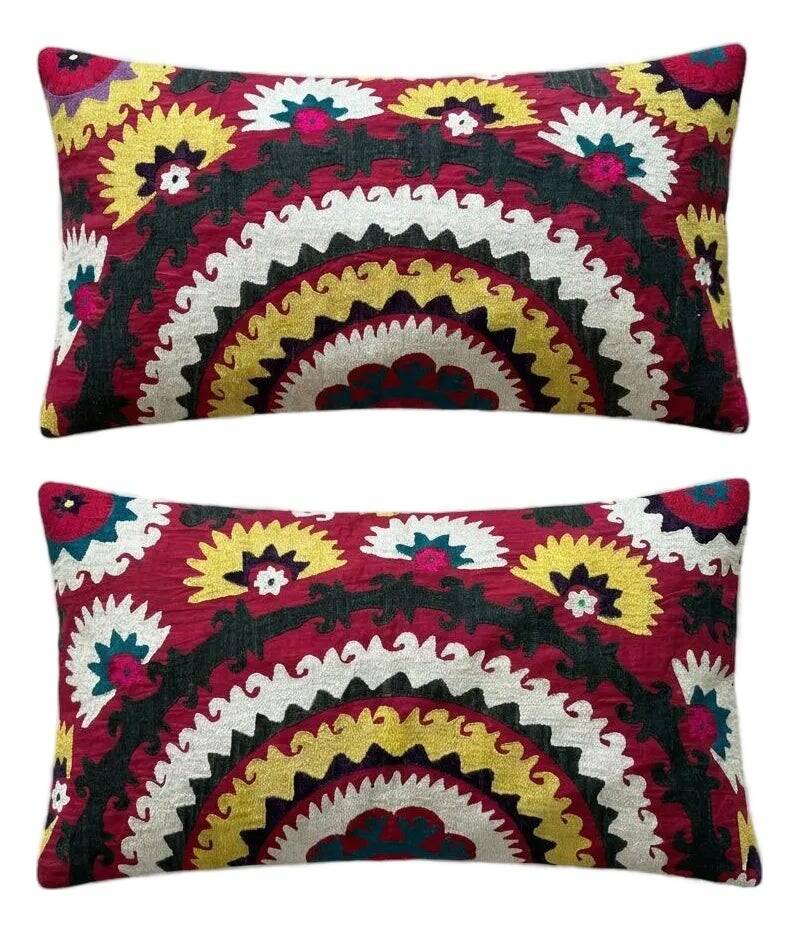 Set of 2 vintage embroidered cushion covers 46x81 cm