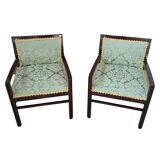 Coppia di Poltroncine Vintage Anni '70 in Mogano e Pregiata Seta di San Leu