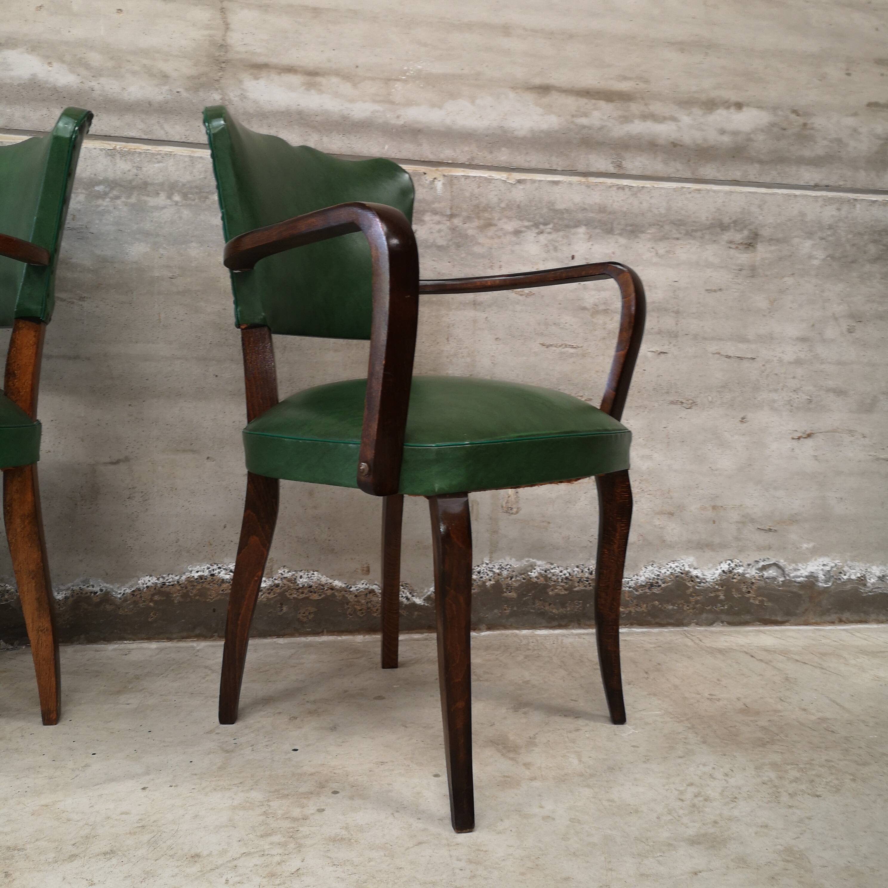 Pair of vintage green bridge armchairs