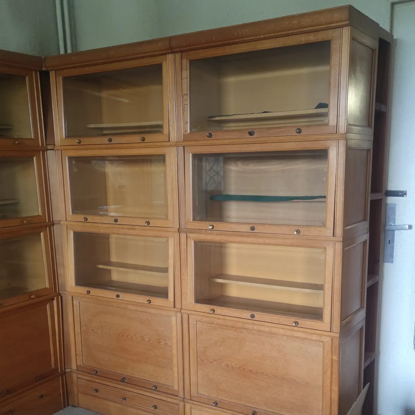 Modular bookcase in natural solid oak md by martin dupuis circa 1960