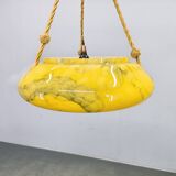 Art Deco Pendant Light, Marbled Glass and Brass, 1930s