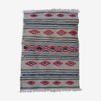 Kilim beige blue red handmade carpets, 90x60cm