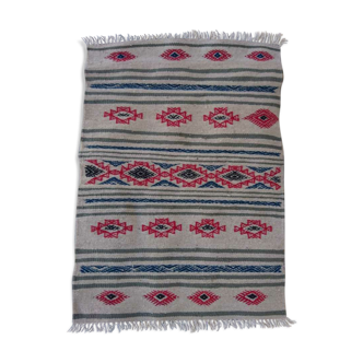 Kilim beige blue red handmade carpets, 90x60cm