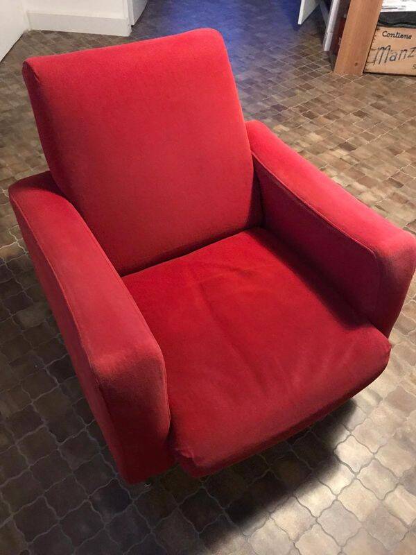 Vintage 1960s/70s armchair in short red velvet