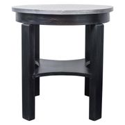 Round Art Deco black painted wooden side table with lower shelf, 1930s.