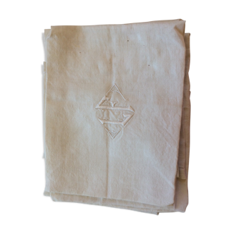 4 old towels in linen with monogram handmade