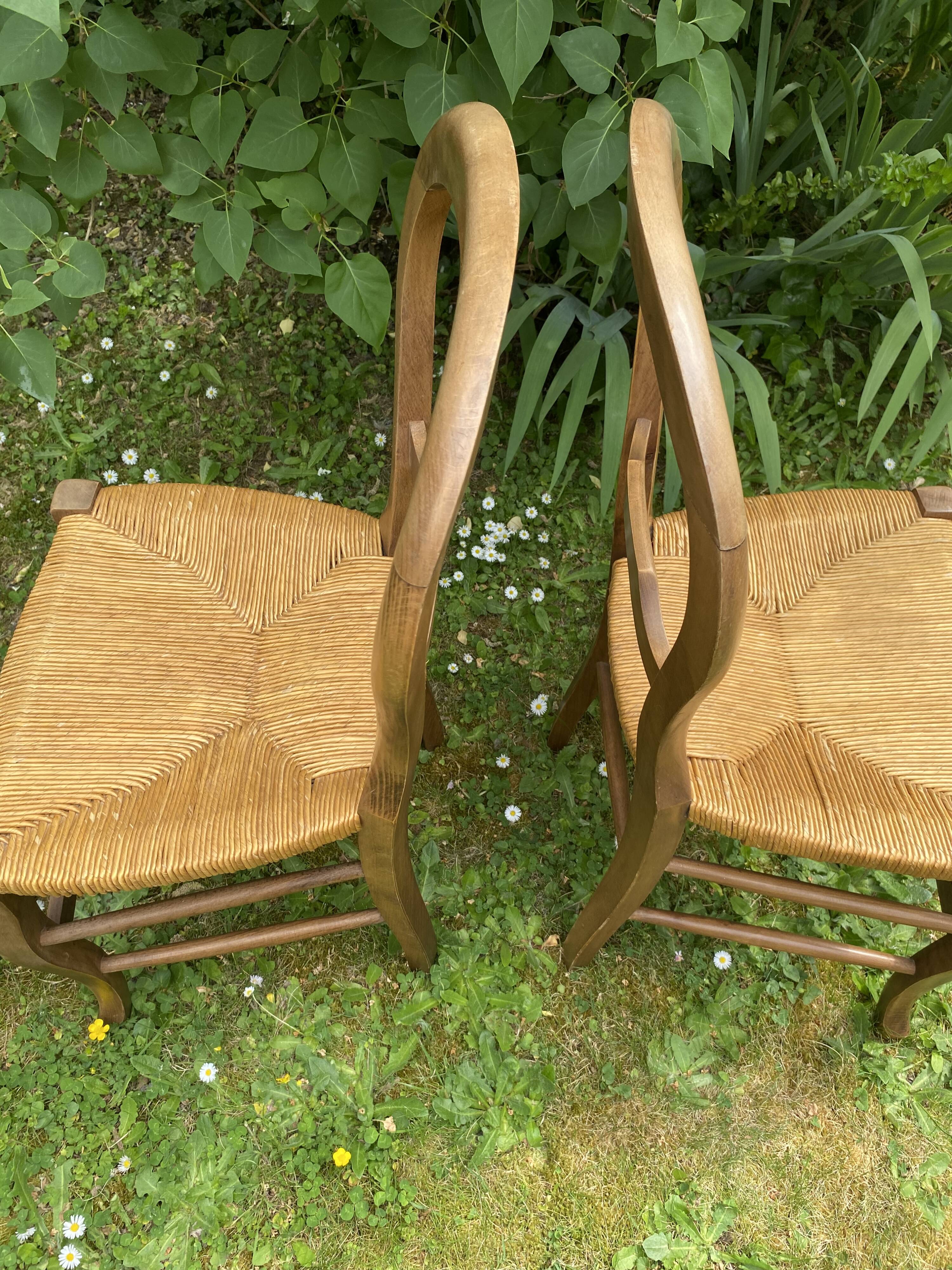 Deux chaises paillées création artisanale années 80