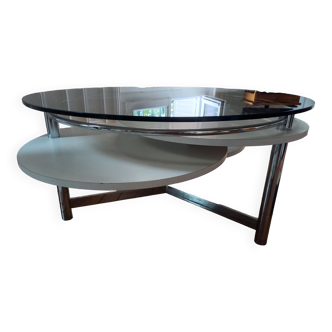 Coffe table in stainless steel, glass and melanin