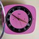 Vintage formica clock silent trapeze wall pendulum "Odo pink black"