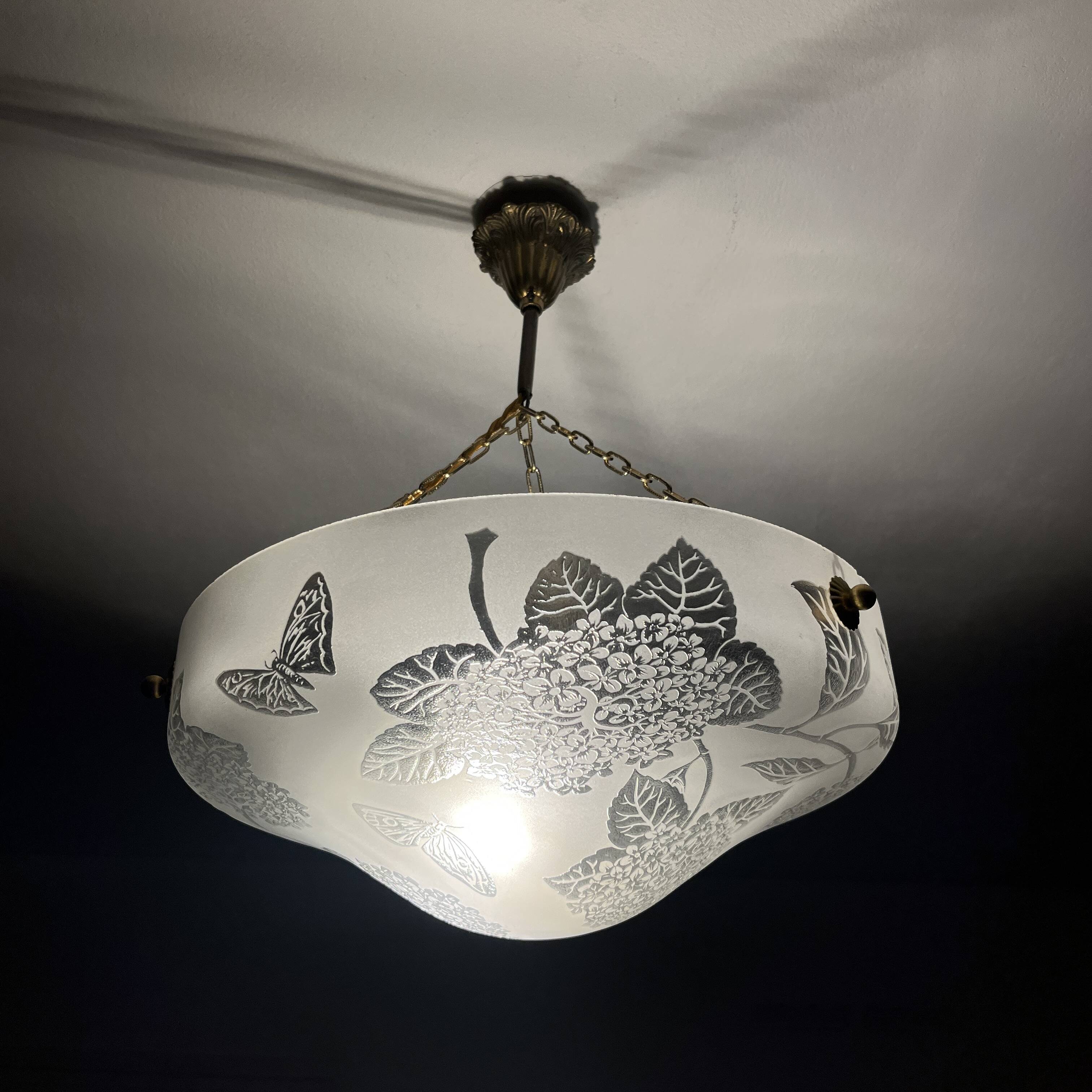 Glass basin decorated with flowers and butterflies Art Deco France Deveau 1925