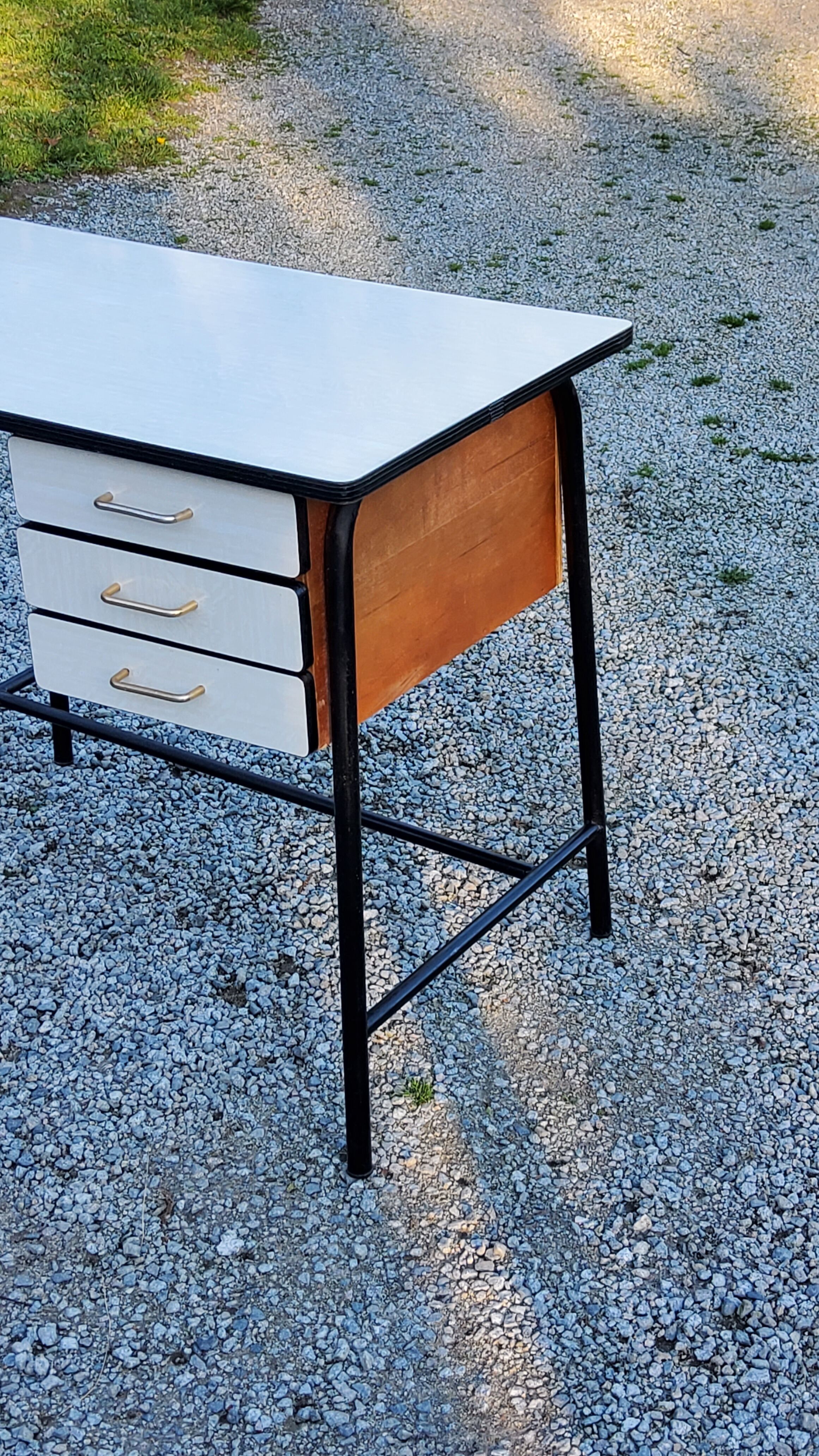 Office of 50/60s in formica base tubes black metal 3 drawers