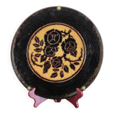Plat Dauphinois vintage en terre cuite vernissée décor roses