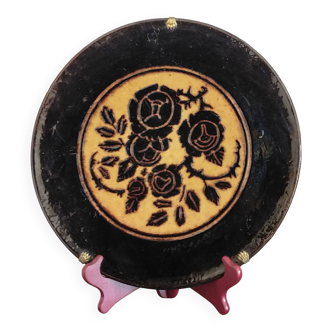 Vintage Dauphinois dish in glazed terracotta with rose decoration