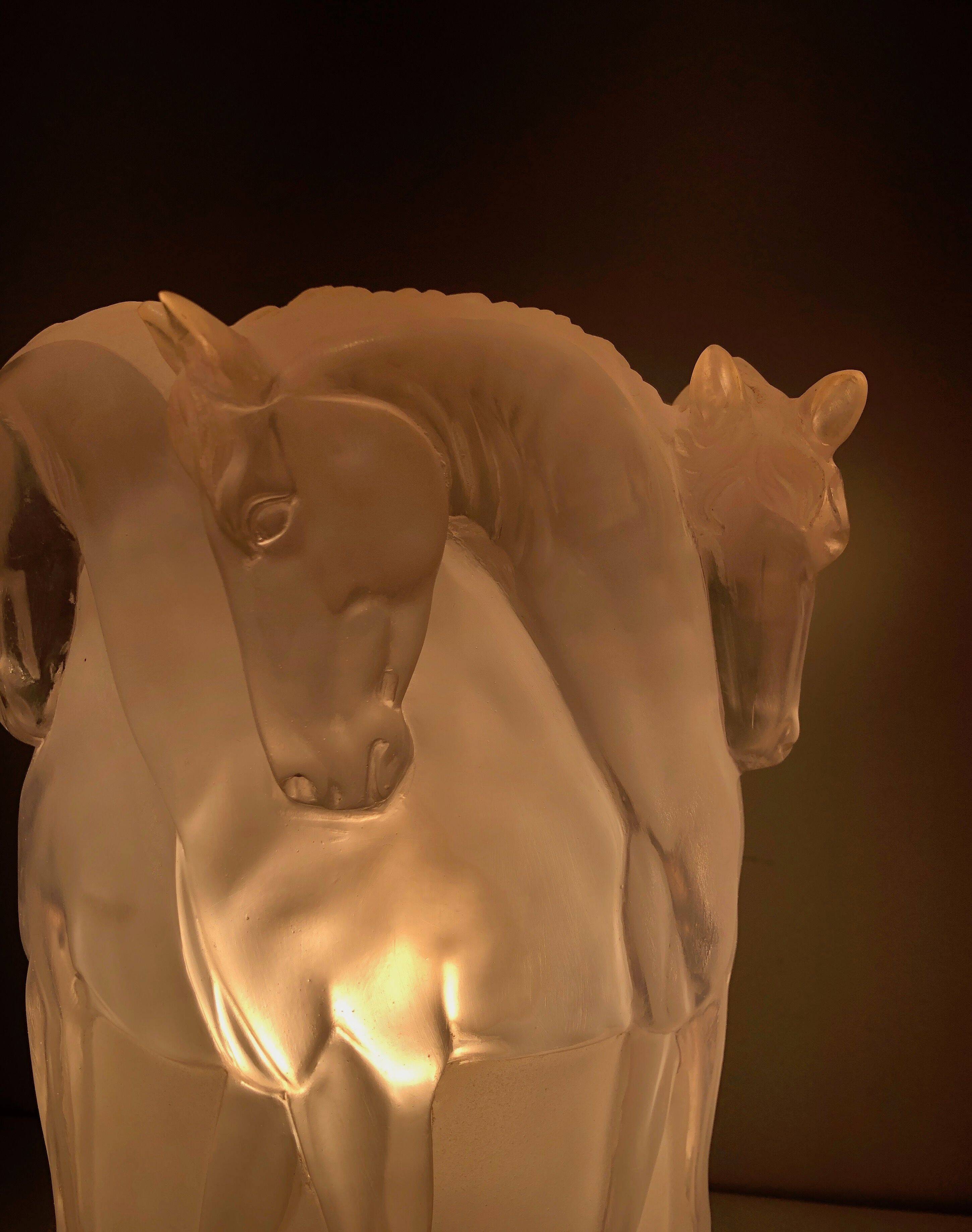 Plexiglass horse lamp in the style of Lalique.