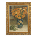 Belgium baroque painting of vase with flowers signed Jos Pas, 1944