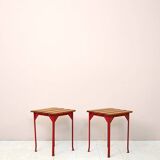 Pair of red metal and wood stools