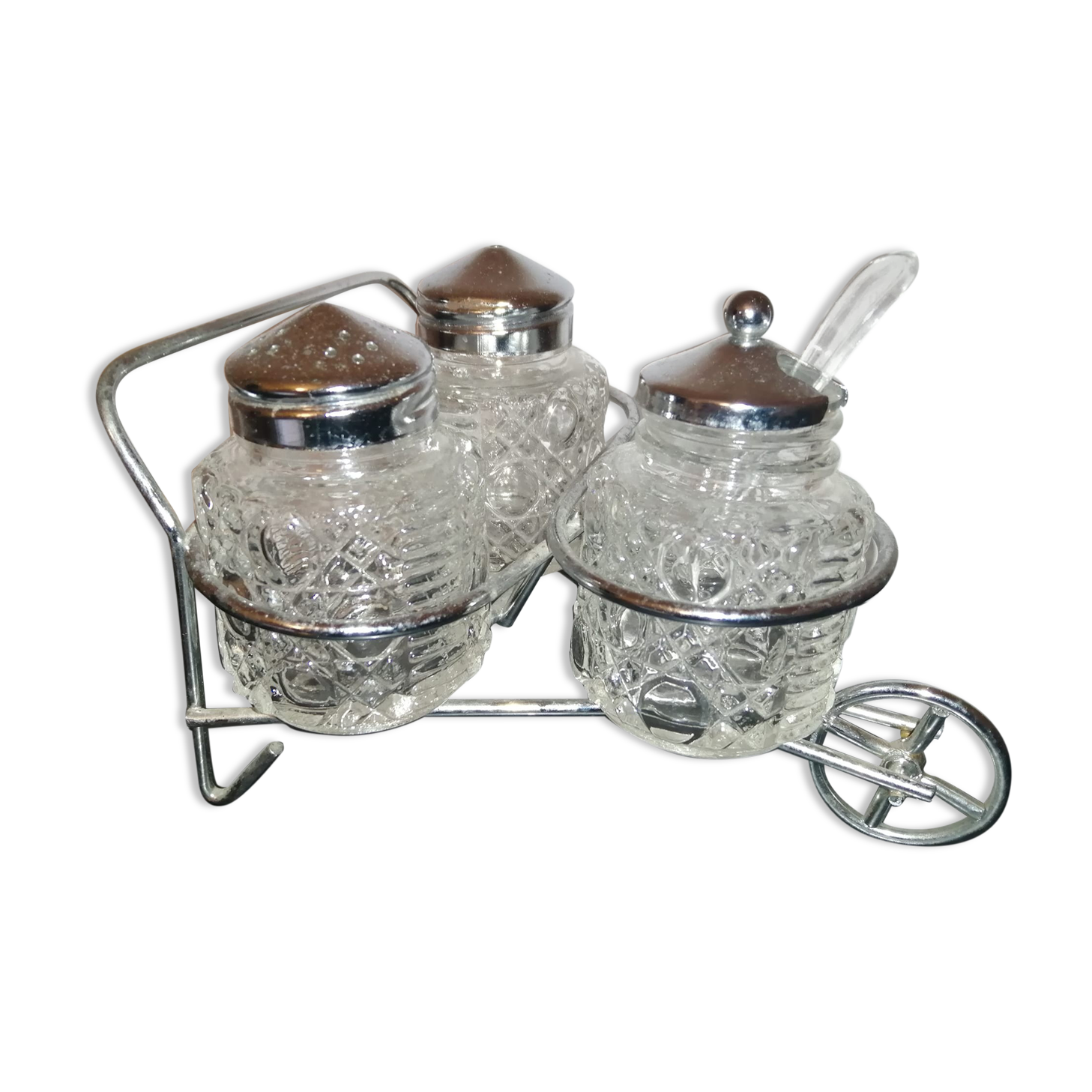 Salt, pepper and vintage mustard maker.