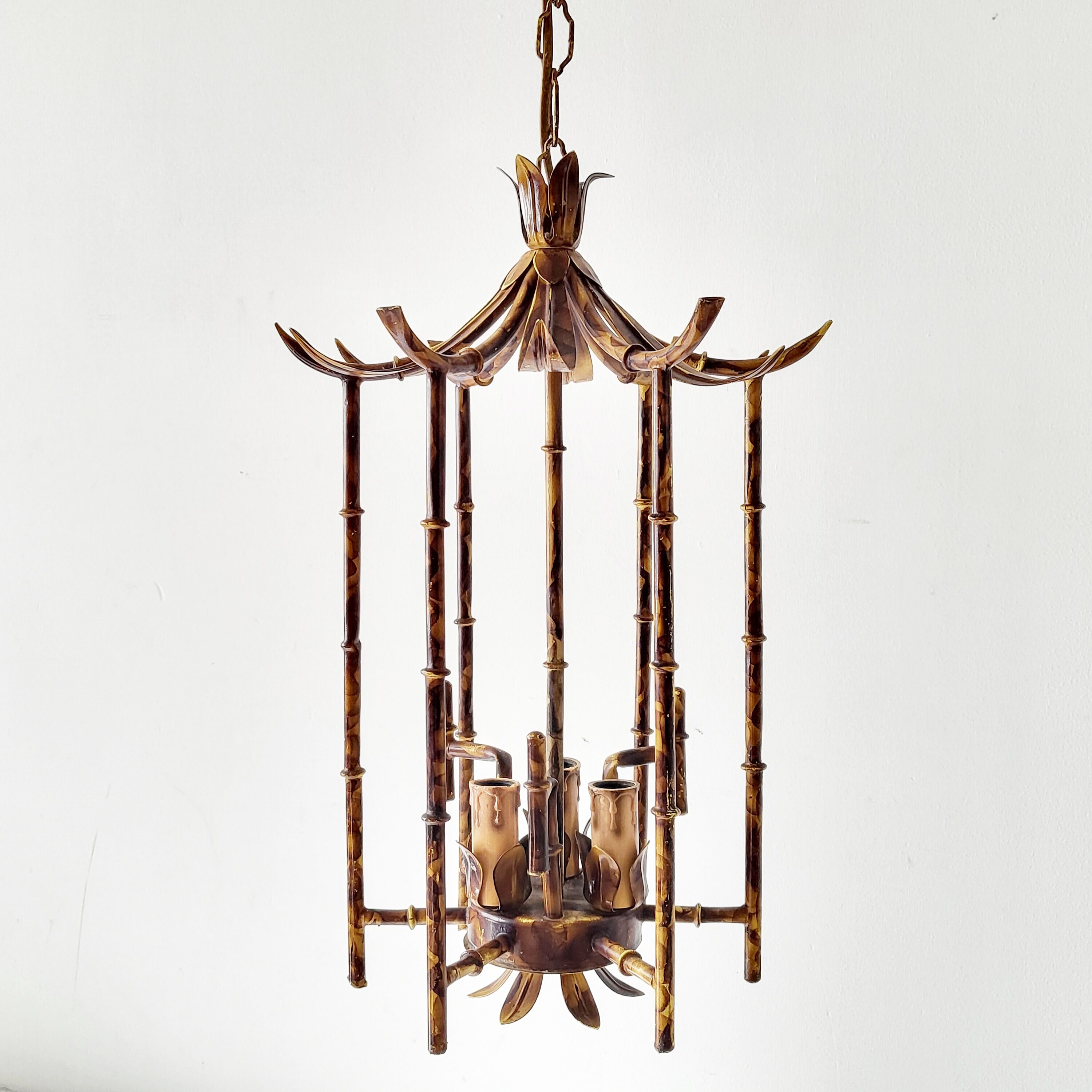Suspension vintage 1970 pagode faux bambou