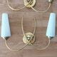 Pair of 1960 wall lamps in gilded brass and glass.