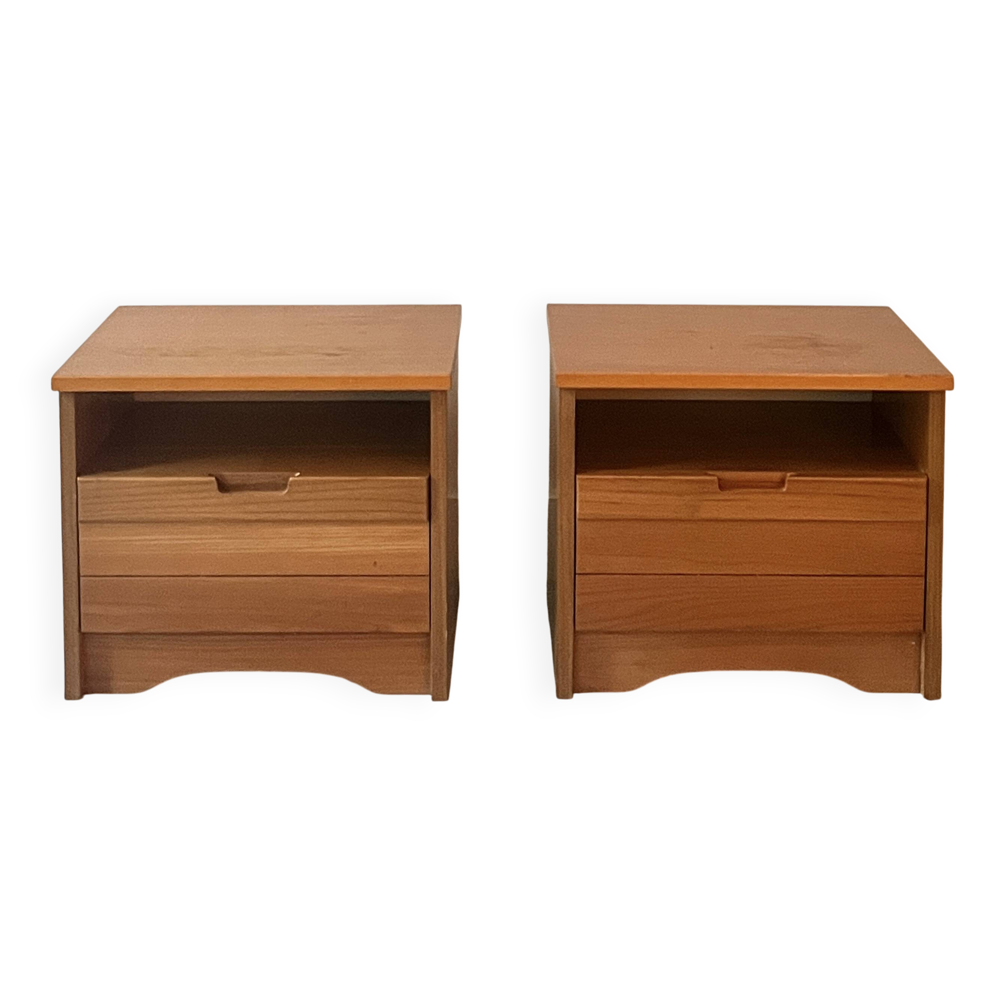 Pair of elm wood bedside tables, France 1950