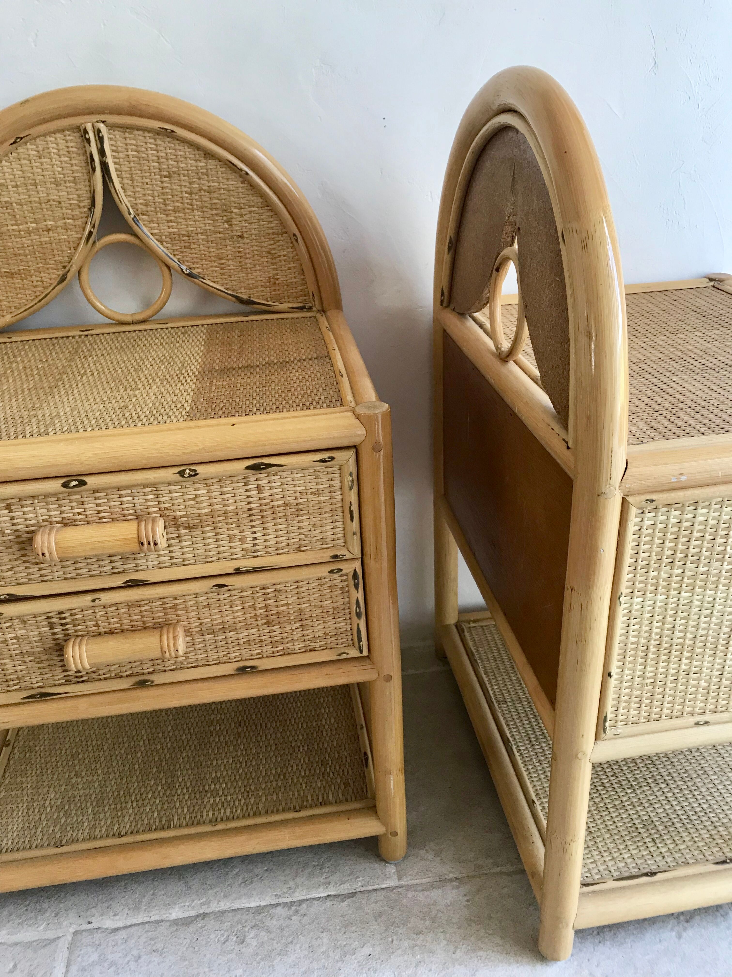 Pair of nightstands vintage rattan