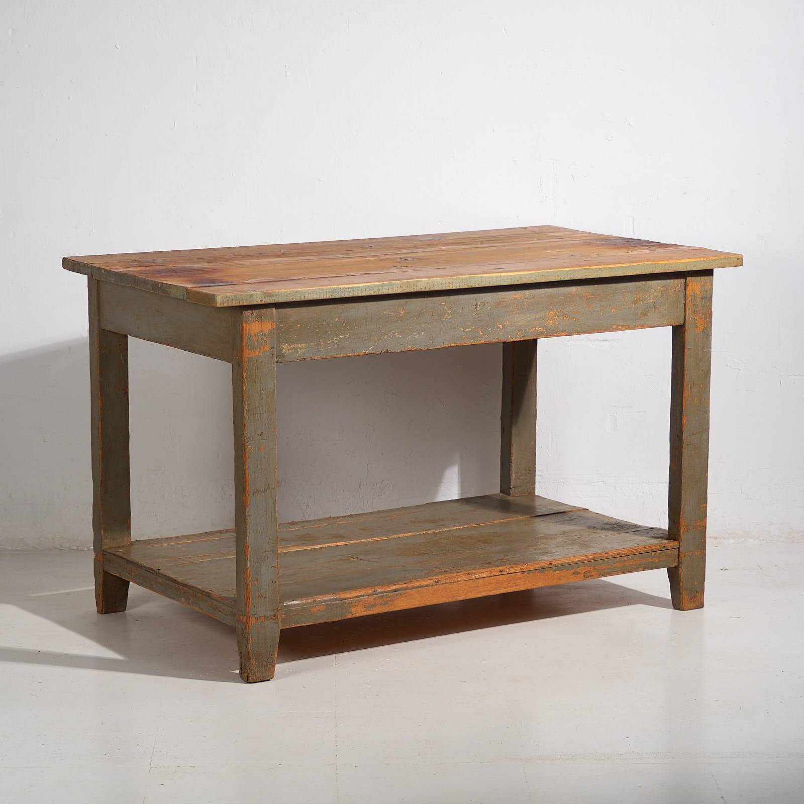 Antique olive green work table (c.1920) #15