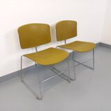 2 vintage Max Stacker Steelcase plastic and chrome stacking chairs