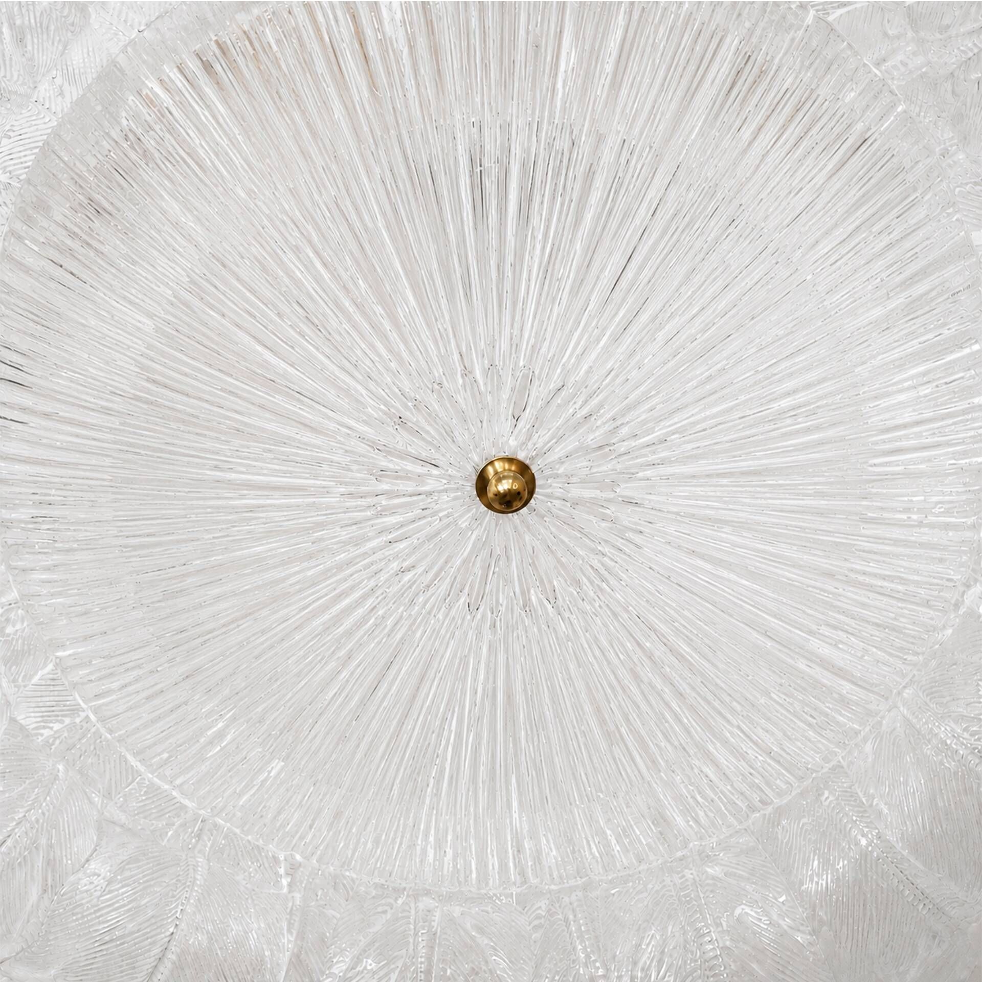 Contemporary Large Italian Clear Murano Glass Leaf Flush Mount Ceiling Ligh