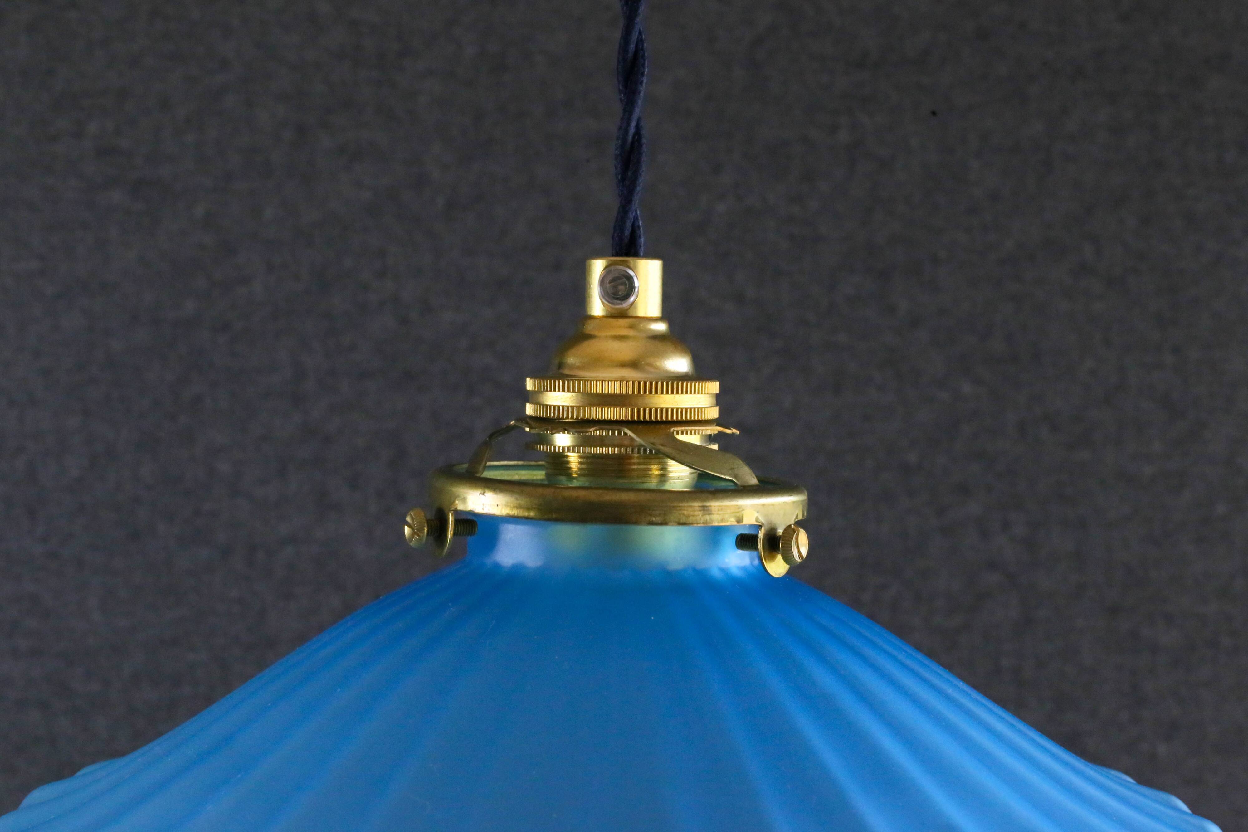 Old pendant lamp in blue translucent glass - circa 1930 - delivered with