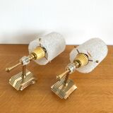 Pair of sconces in gold metal and plexi granita