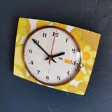 Vintage formica clock rectangular silent wall pendulum "Odo flowers"