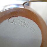 Georges Robin sandstone lamp, raffia lampshade, 70s