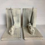 Pair of metal and wood sailboat bookends
