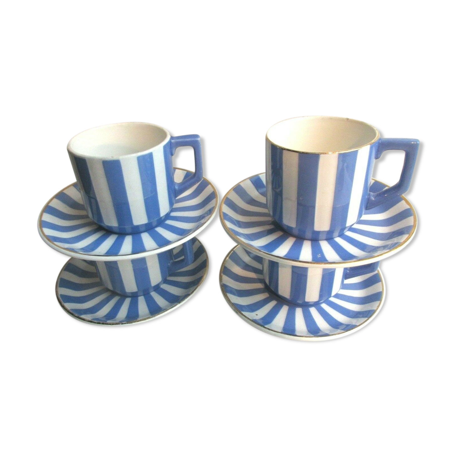 4 coffee cups - 4 saucers signed Sarreguemines model FOX TROTT