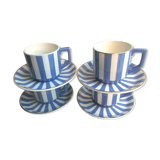 4 coffee cups - 4 saucers signed Sarreguemines model FOX TROTT