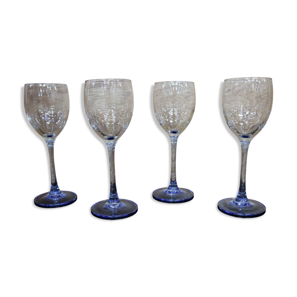 4 verres à vin blanc Luminarc à pied bleu Azur France