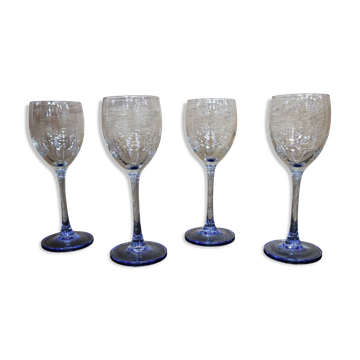 4 Luminarc white wine glasses with blue stem Azur France