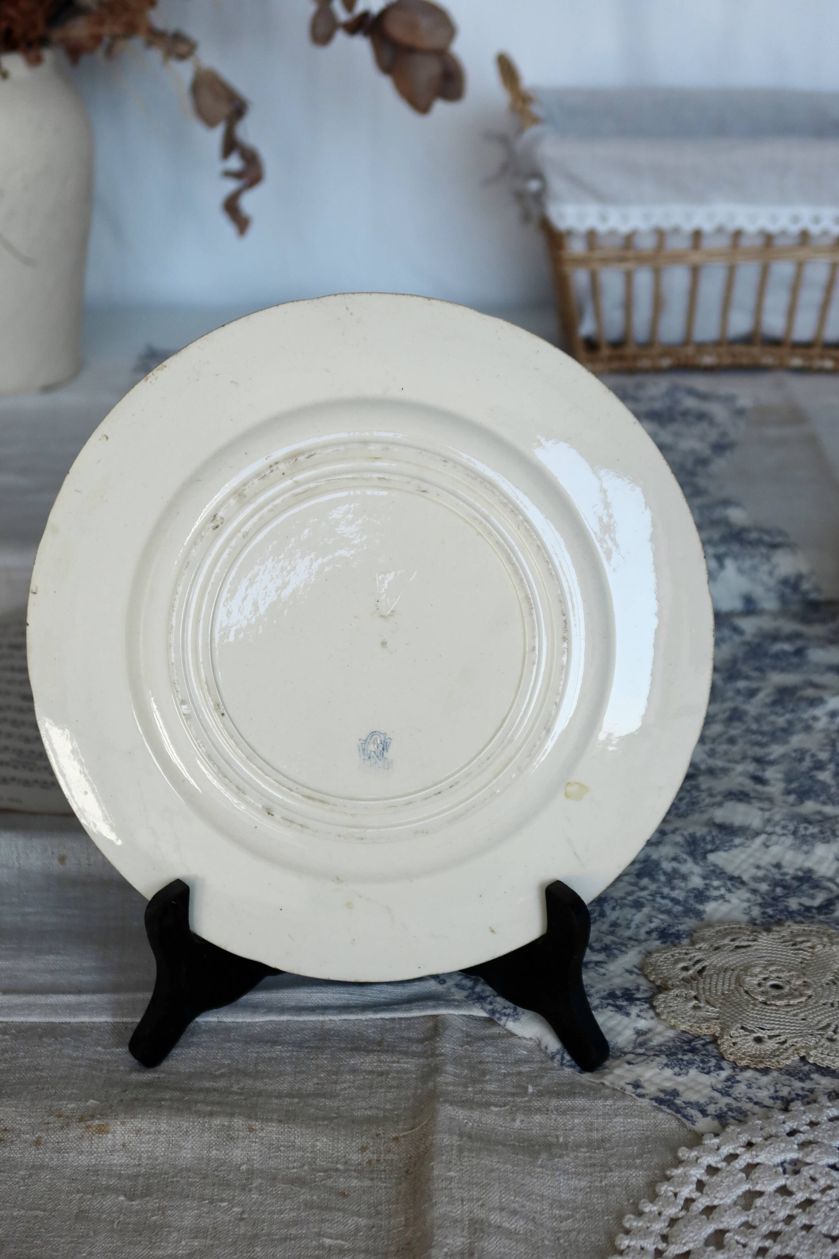 Antique dinner plates - Gien circa 1890 - Rouen blue garland pattern